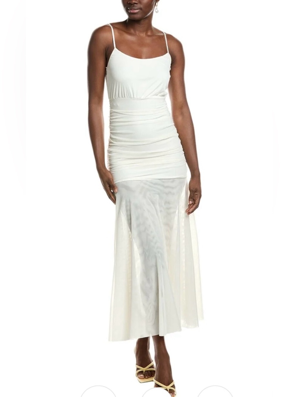 Celestine SEI Ruched Bodice Sheer Skirt White Maxi Dress- New without Tags